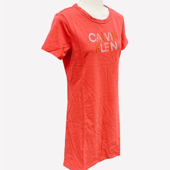 Calvin Klein Relaxed Short Sleeve Midi Logo T-Shirt Dress Watermelon Size S - Picture 5 of 9